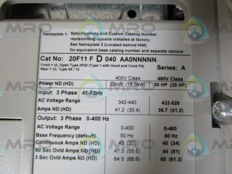 INDUSTRIAL SPARE PART 20F11FD040AA0NNNNN SERIES A AC DRIVE  NSNP