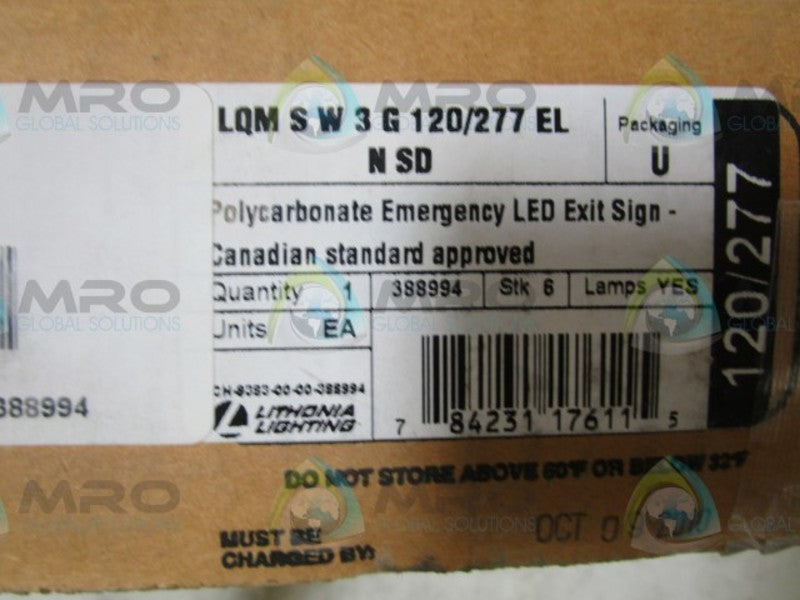 LITHONIA LQM-S-W-3-G-120/277EL EMERGENCY LIGHT FIXTURE  NSMP