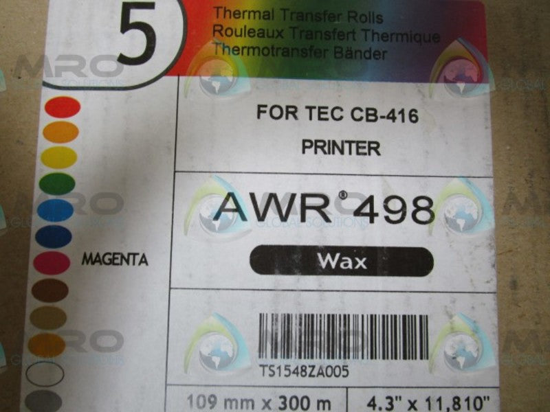 LOT OF 5 TEC AWR-498 THERMAL TRANSFER ROLLS NSMP