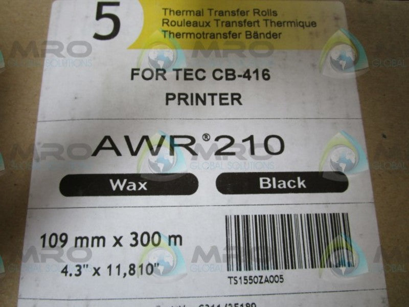 LOT OF 5 TEC AWR-210 THERMAL TRANSFER ROLLS NSMP