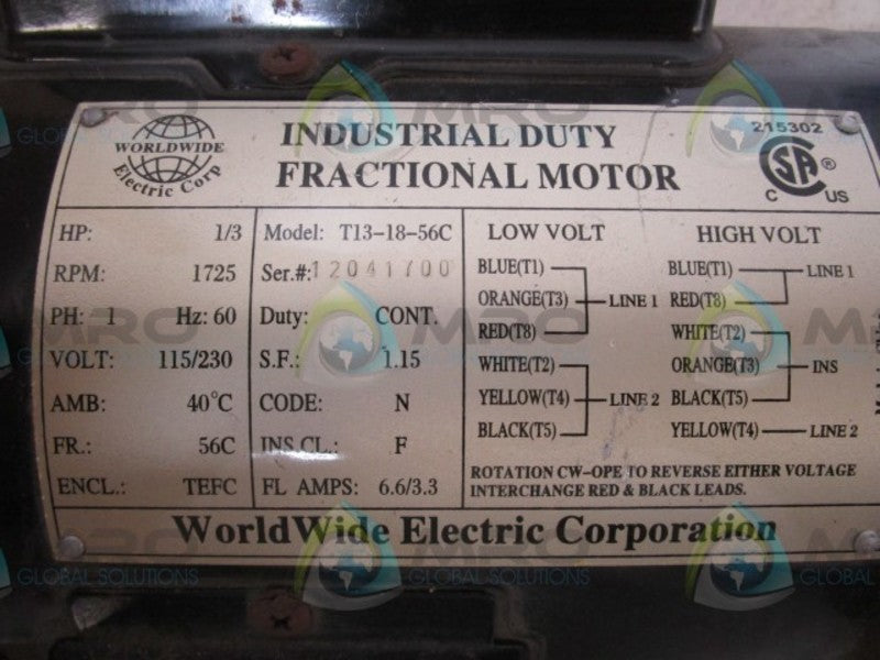 WORLDWIDE T13-18-56C W/ FCQY MOTOR  UNMP
