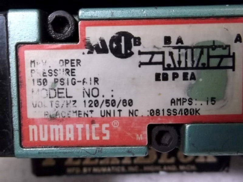 LOT OF 2 NUMATICS 081SS400K W/ BASE VALVES  UNMP