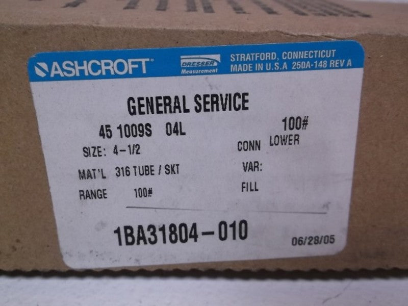 ASHCROFT 451009S04L-100# PRESSURE GAUGE 0-100 PSI  NSMP