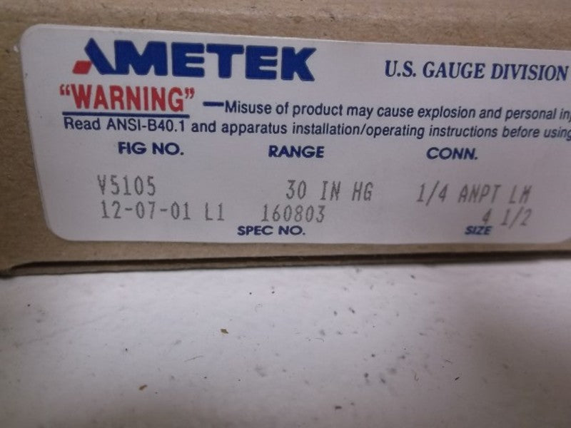 AMETEK V5105 GAUGE 0-30 HG  NSMP