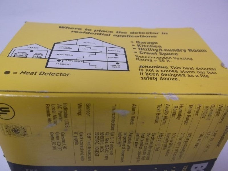 BRK ELECTRONICS HD6135F HEAT DETECTOR ALARM  NSMP