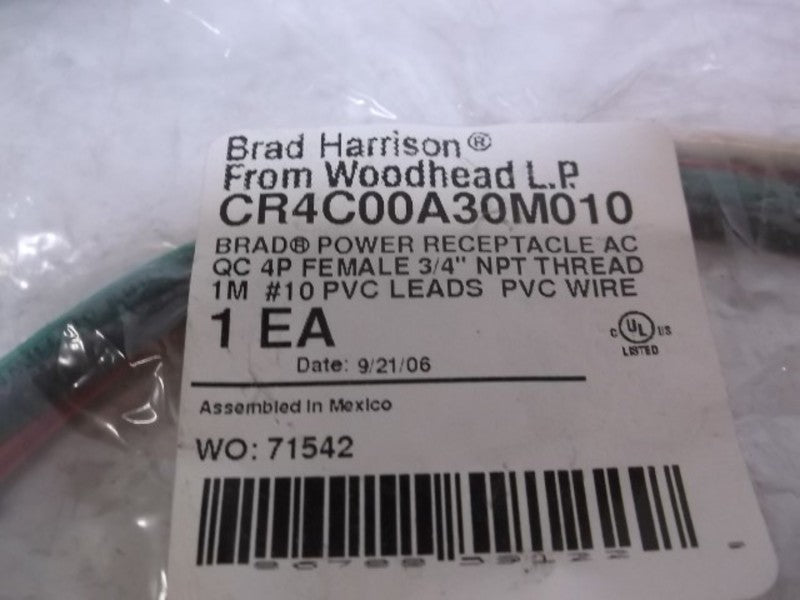 BRAD HARRISON CR4C00A30M010 POWER RECEPTACLE AC 4P FEMALE  NSNP IN BAG