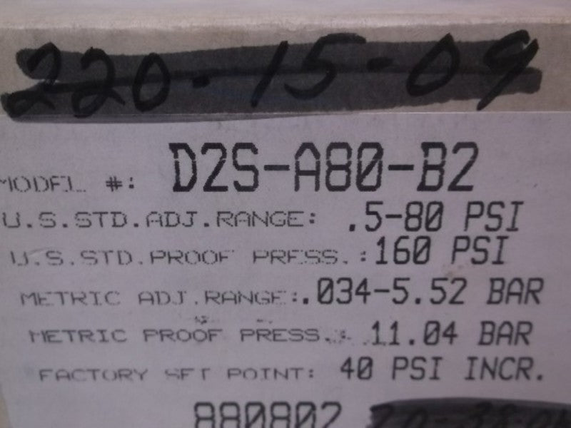 BARKSDALE D2S-A80-B2 DIAPHRAGM PRESSURE SWITCH  NSMP