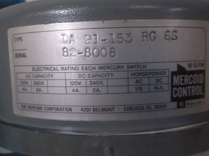 MERCOID CONTROL DA-21-153-RG-6S PRESSURE SWITCH  NSMP