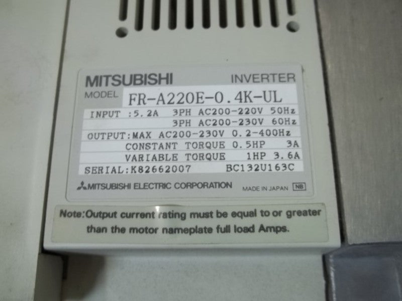 MITSUBISHI FR-A220E-0.4K-UL INVERTER  UNMP