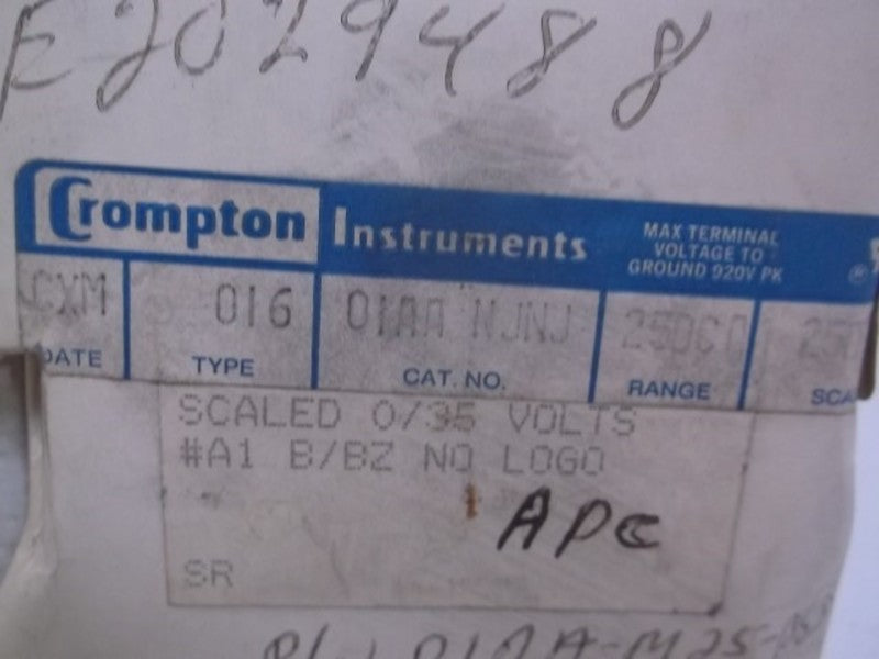 CROMPTON 01AA NJNJ PANEL METER 0-25 DC AMPERES  NSMP