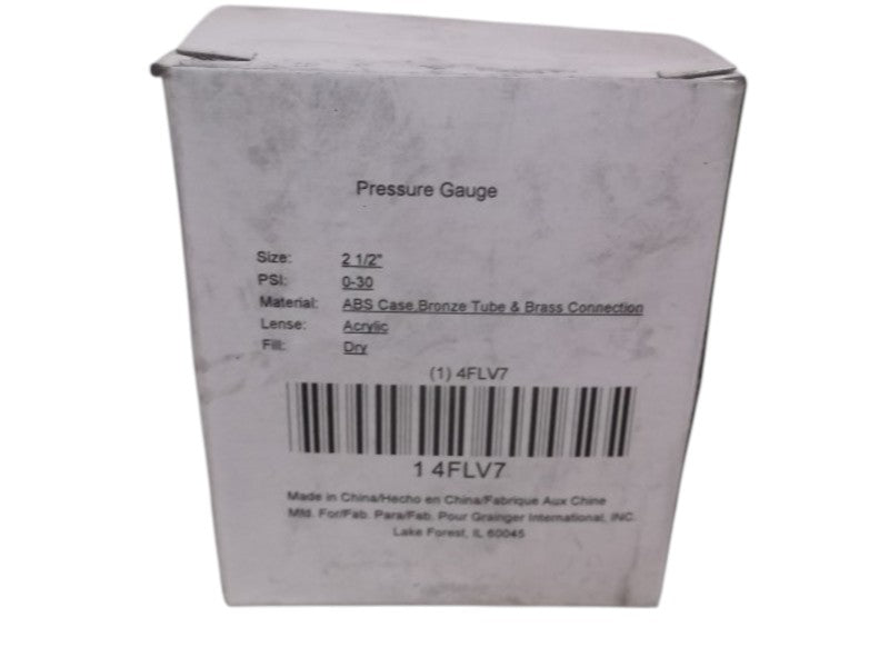 GRAINGER 4FLV7 PRESSURE GAUGE 2 1/2" 0-30 PSI  NSMP