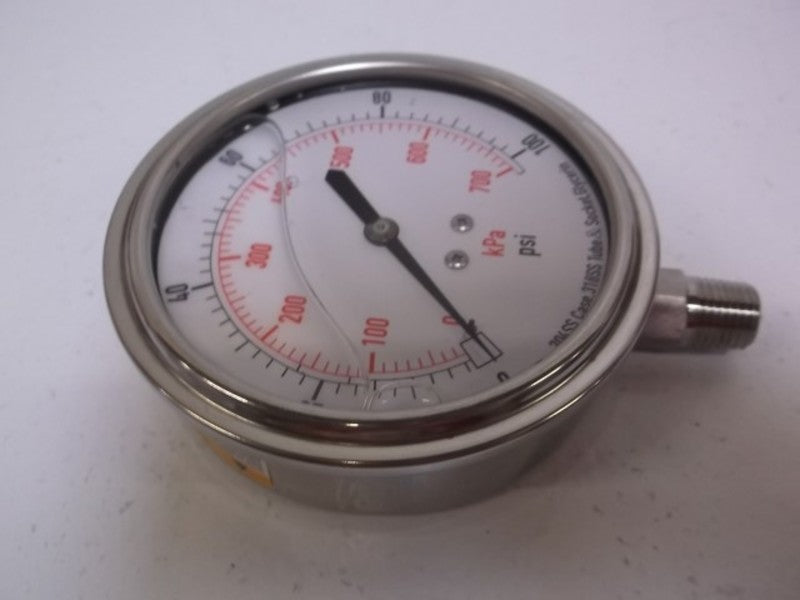 GRAINGER 4CFJ9 PRESSURE GAUGE 3 1/2" 0-100 PSI GLYCERIN FILLED  NSMP