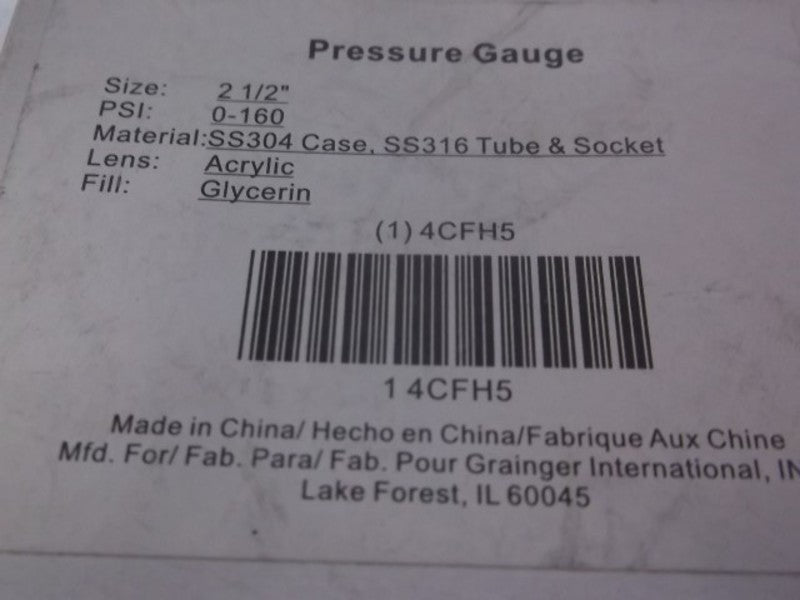 GRAINGER 4CFH5 PRESSURE GAUGE 0-160 PSI 0-1100 KPA  NSMP