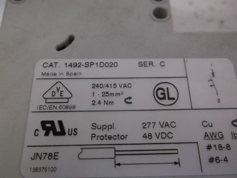 ALLEN BRADLEY 1492-SP1D020 SER. C SUPPLEMENTARY PROTECTOR  UNMP