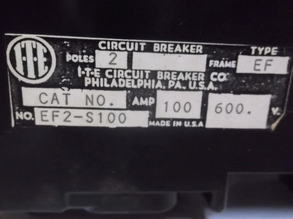 ITE EF2-S100 CIRCUIT BREAKER 2 POLES 100AMP  NSNP