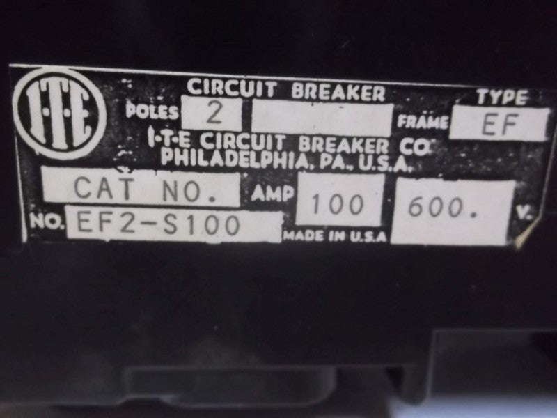 ITE EF2-S100 CIRCUIT BREAKER 2 POLES 100AMP  NSNP