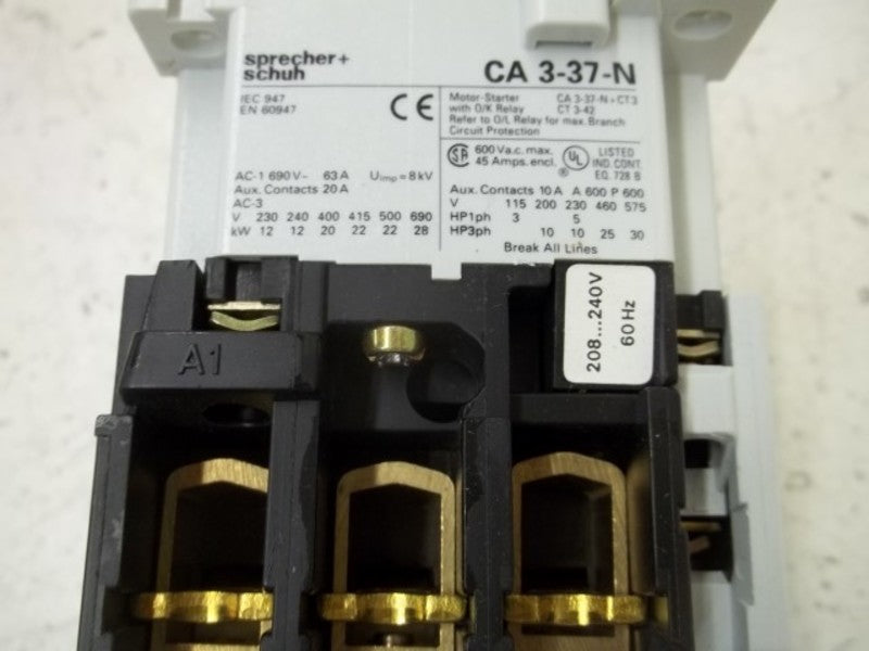 SPRECHER+SCHUH CA3-37-220W-N0 CONTACTOR 208-240V  NSMP