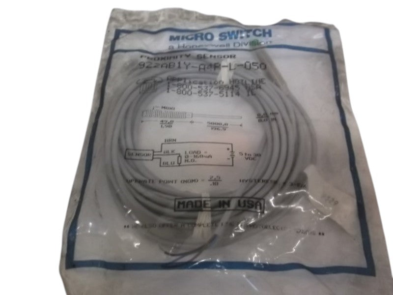MICRO SWITCH 922AB1Y-A4P-L-050 PROXIMITY SENSOR  NSNP IN A BAG