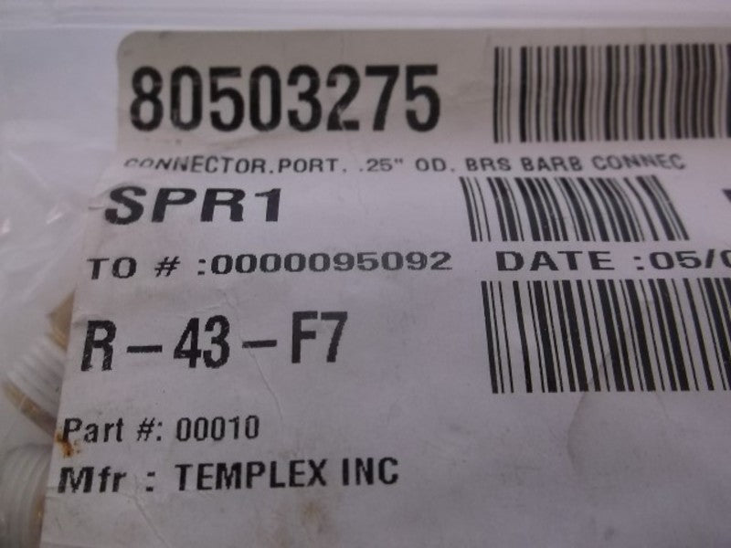 LOT OF 10 TEMPLEX 00010 PORT CONNECTOR .25" NSNP