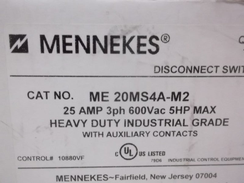 MENNEKES ME 20MS4A-M2 HDI DISCONNECT SWITCH 25AMP  NSMP