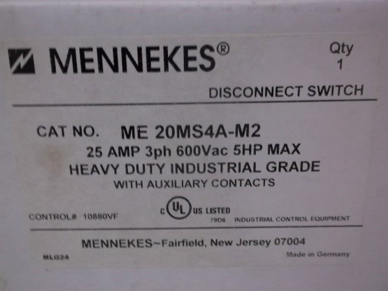 MENNEKES ME 20MS4A-M2 HDI DISCONNECT SWITCH 25AMP  NSFS