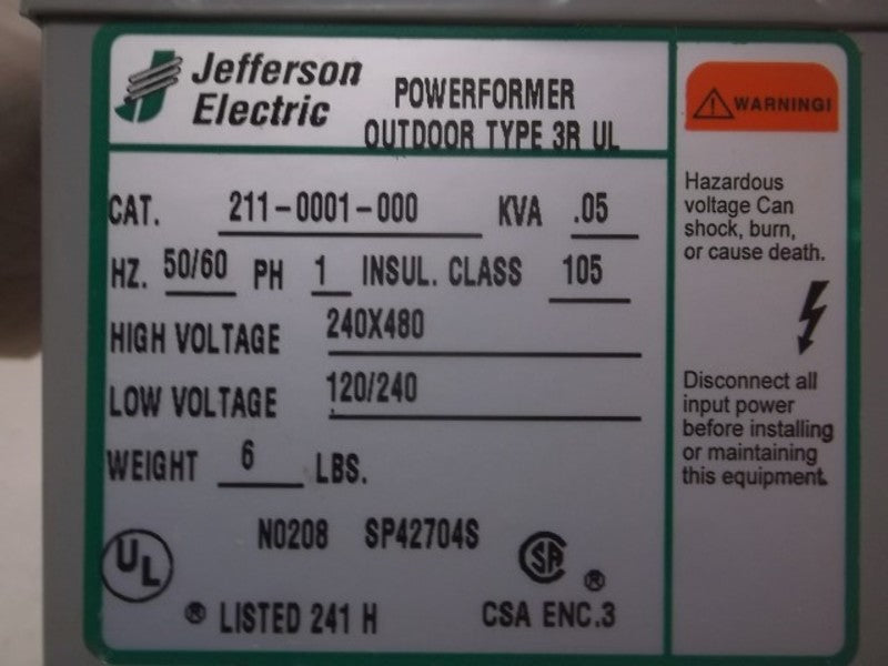 JEFFERSON ELECTRIC  211-0001-000 POWERFORMER OUTDOOR TYPE 3R UL  NSMP