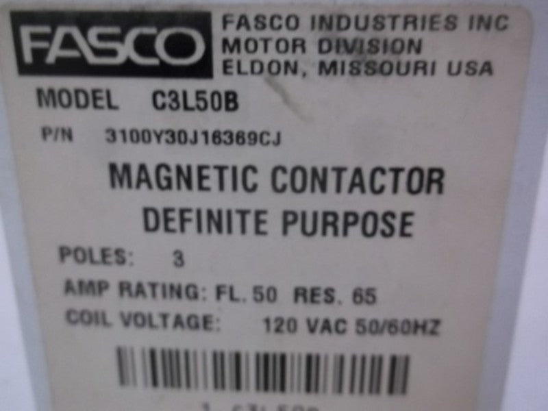 FASCO C3L50B MAGNETIC CONTACTOR DEFINITE PURPOSE  NSNP