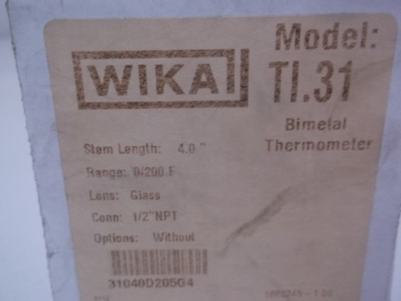 WIKA TI.31 BIMETAL THERMOMETER 4" STEM  NSMP