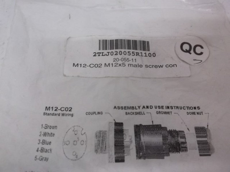 JOKAB 2TLJ020055R1100 M12-C02 M12X5 MALE SCREW CONN.  FACTORY BAG