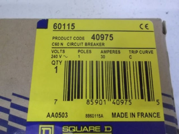 SQUARE D 60115 MINIATURE CIRCUIT BREAKER 30A 1P 240V  NSMP