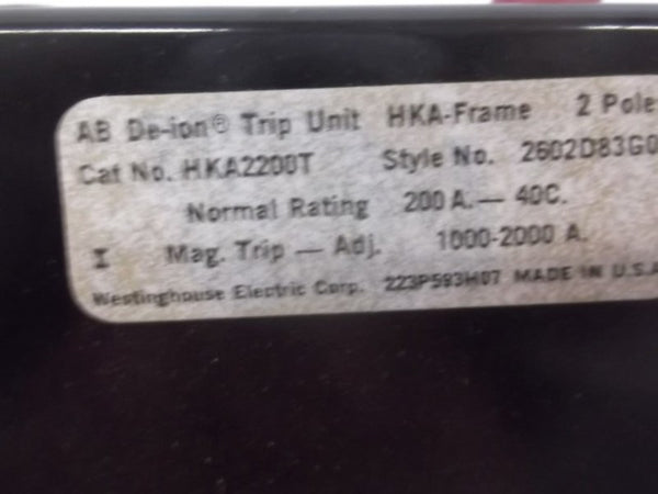 WESTINGHOUSE HKA2200T BREAKER TRIP UNIT 200A 2P  UNMP