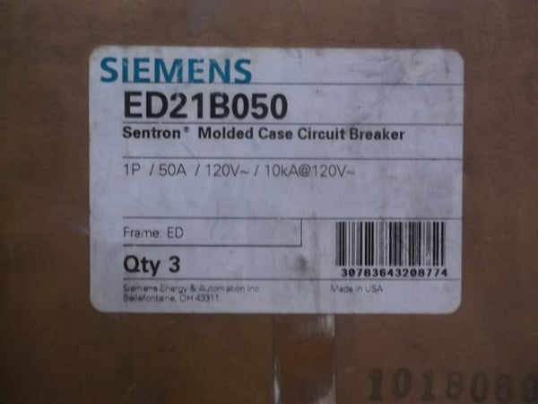 LOT OF 3 SIEMENS ED21B050 CIRCUIT BREAKER 50A 120V NSMP