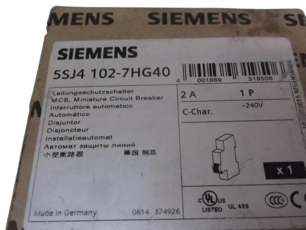 SIEMENS 5SJ4-102-7HG40 CIRCUIT BREAKER 14KA 1POLE  NSMP