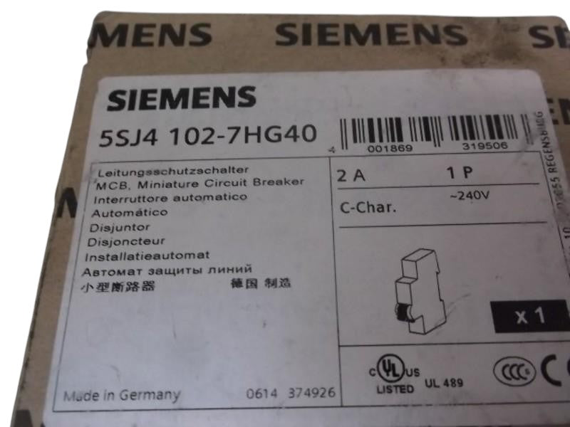 SIEMENS 5SJ4-102-7HG40 CIRCUIT BREAKER 14KA 1POLE  NSMP