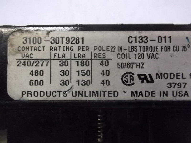 PRODUCTS UNLIMITED 3100-30T9281 CONTACTOR  UNMP
