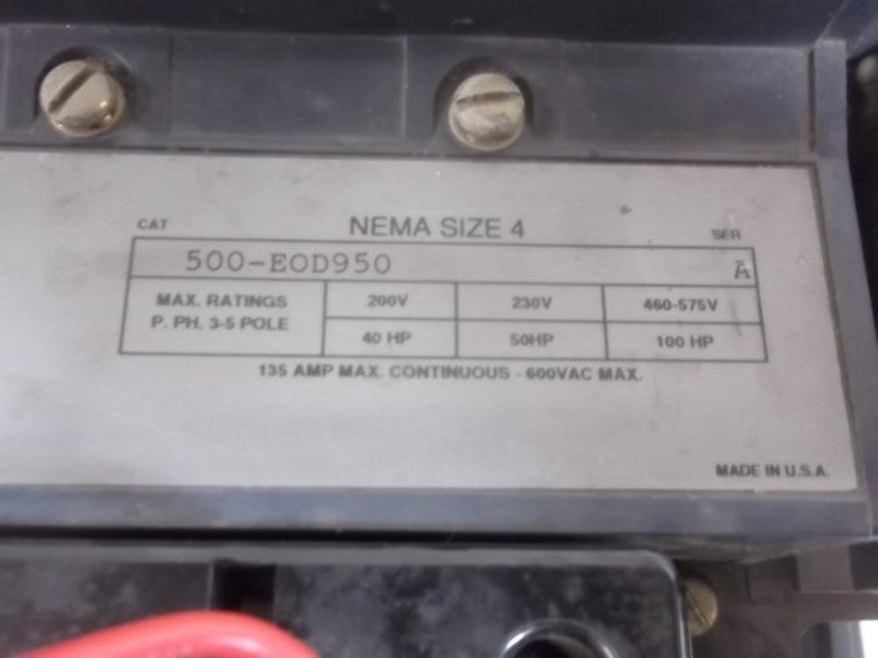 ALLEN BRADLEY 500-EOD950 SER. A CONTACTOR 600V 135 AMP  UNMP