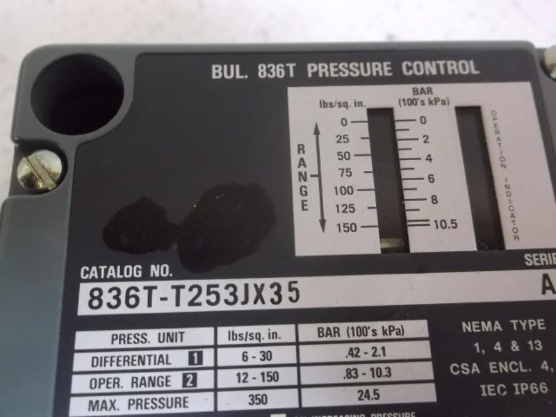 ALLEN BRADLEY 836T-T253JX35 SER. A PRESSURE SWITCH  UNMP