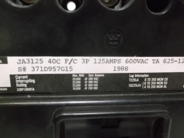 WESTINGHOUSE JA3125 CIRCUIT BREAKER 3POLE 125AMP  NSMP