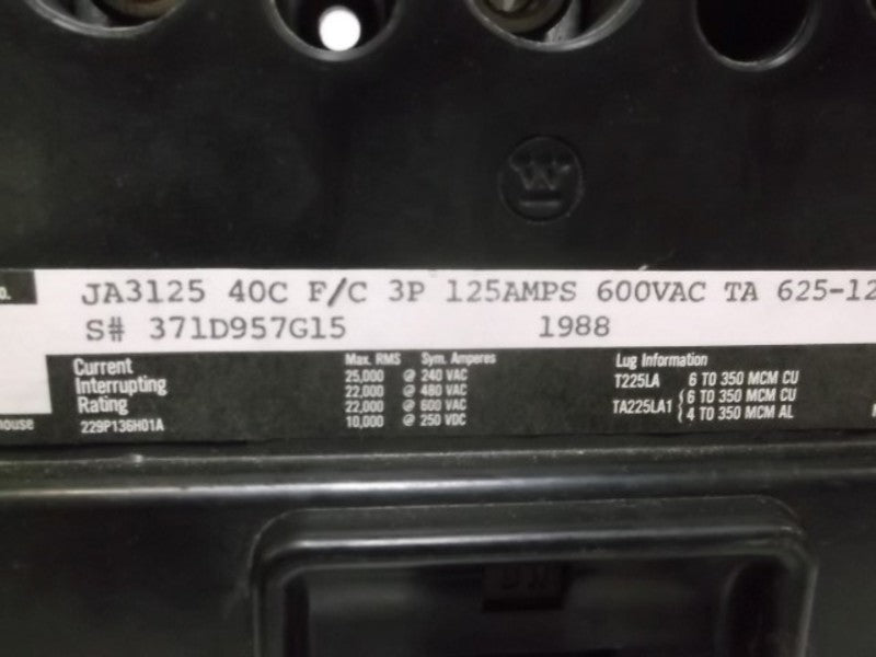 WESTINGHOUSE JA3125 CIRCUIT BREAKER 3POLE 125AMP  NSMP