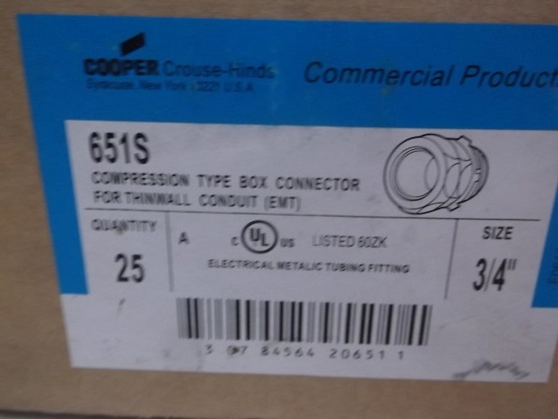 LOT OF 25 COOPER 651S CONNECTOR 3/4" STEEL NSMP