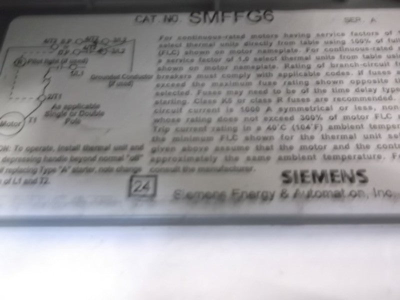 SIEMENS SMFFG6 TOGGLE SWITCH ENCLOSURE STARTER  NSNP