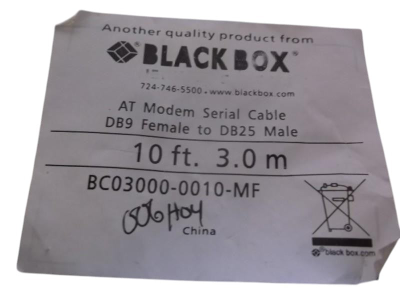 BLACK BOX BC03000-0010-MF AT MODEM SERIAL CABLE  FACTORY BAG