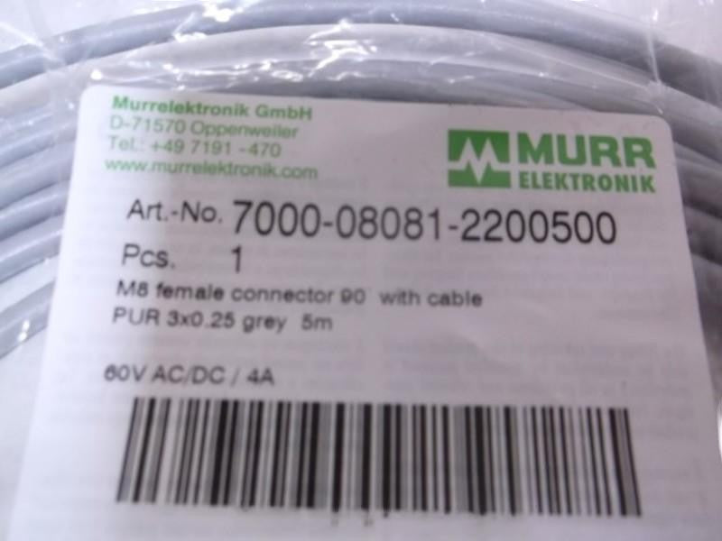 MURR ELEKTRONIK 7000-08081-2200500 FEMALE CONNECTOR W/CABLE  FACTORY BAG