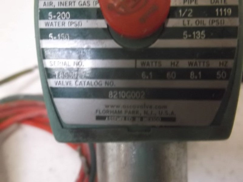 ASCO 8210G002 SOLENOID VALVE 120/60 110/50  UNMP
