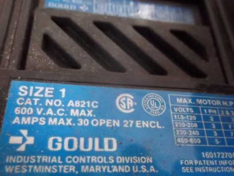 GOULD A821C STARTER 30AMP 600VAC 10HP (AS PICTURED)  UNMP