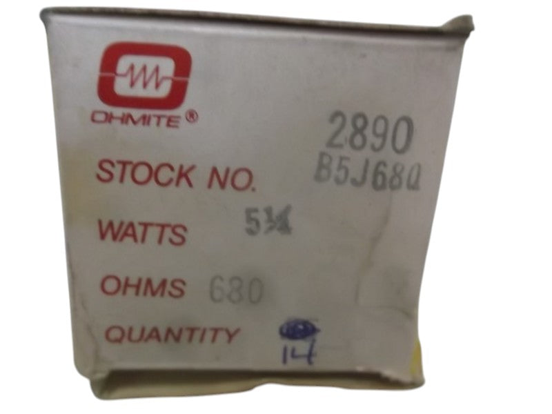 LOT OF 14 OHMITE B5J680 RESISTOR WIREWOUND 680 OHM  5.25 W NSMP
