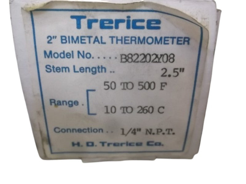 TRERICE B82202Y08 BI-METAL THERMOMETER 2" 2.5" STEM LENGTH  NSMP