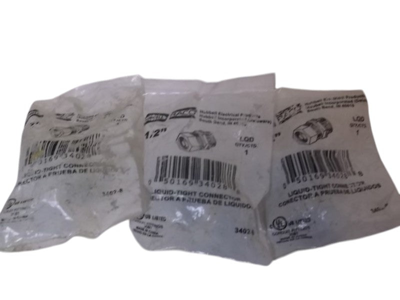 LOT OF 3 RACO LQD LIQUID TIGHT CONNECTOR 1/2" FACTORY BAG