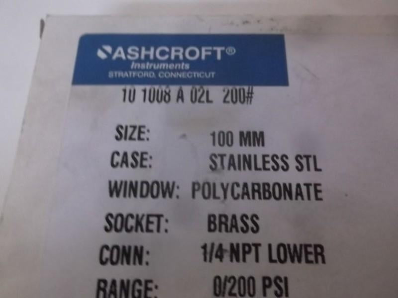 ASHCROFT 101008A02L-200# PRESSURE GAUGE 0-200 PSI  NSMP