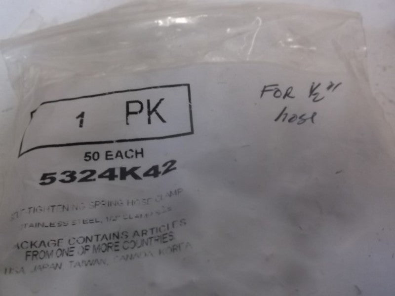 LOT OF 50 5324K42 SELF TIGHTENING SPRING HOSE CLAMP NSNP IN A BAG